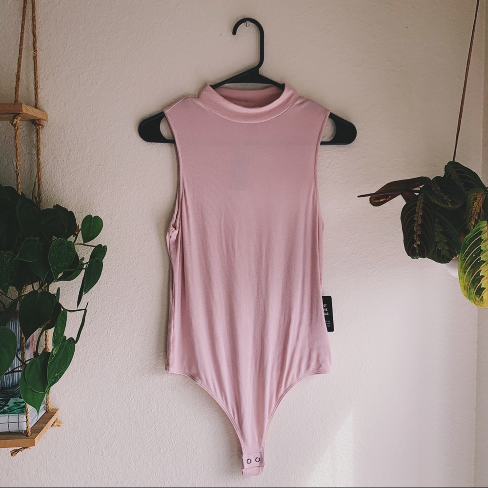 Express one eleven pink ribbed thong bodysuit